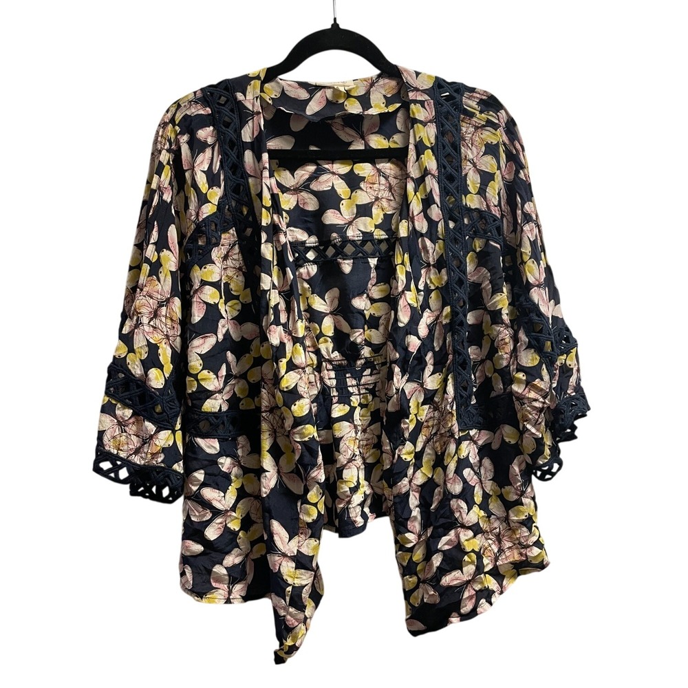 Anthropologie Meadow Rue Silk Kimono Top Sz S Butterflies Boho Fairycore Artsy